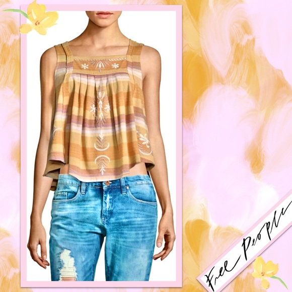 Free People Vintage Stripe Swing Tank Top in Soft Gold Combo - Picture 6 of 10